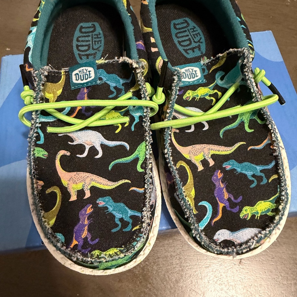 Hey Dude Toddler Wally- Black with Multicolor Dinosaur Print